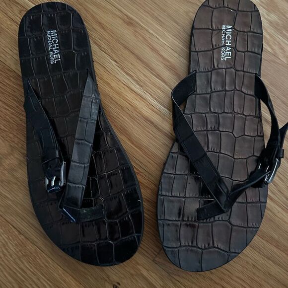 Michael Kors Black Croc-Pattern Flip Flops - Picture 4 of 4